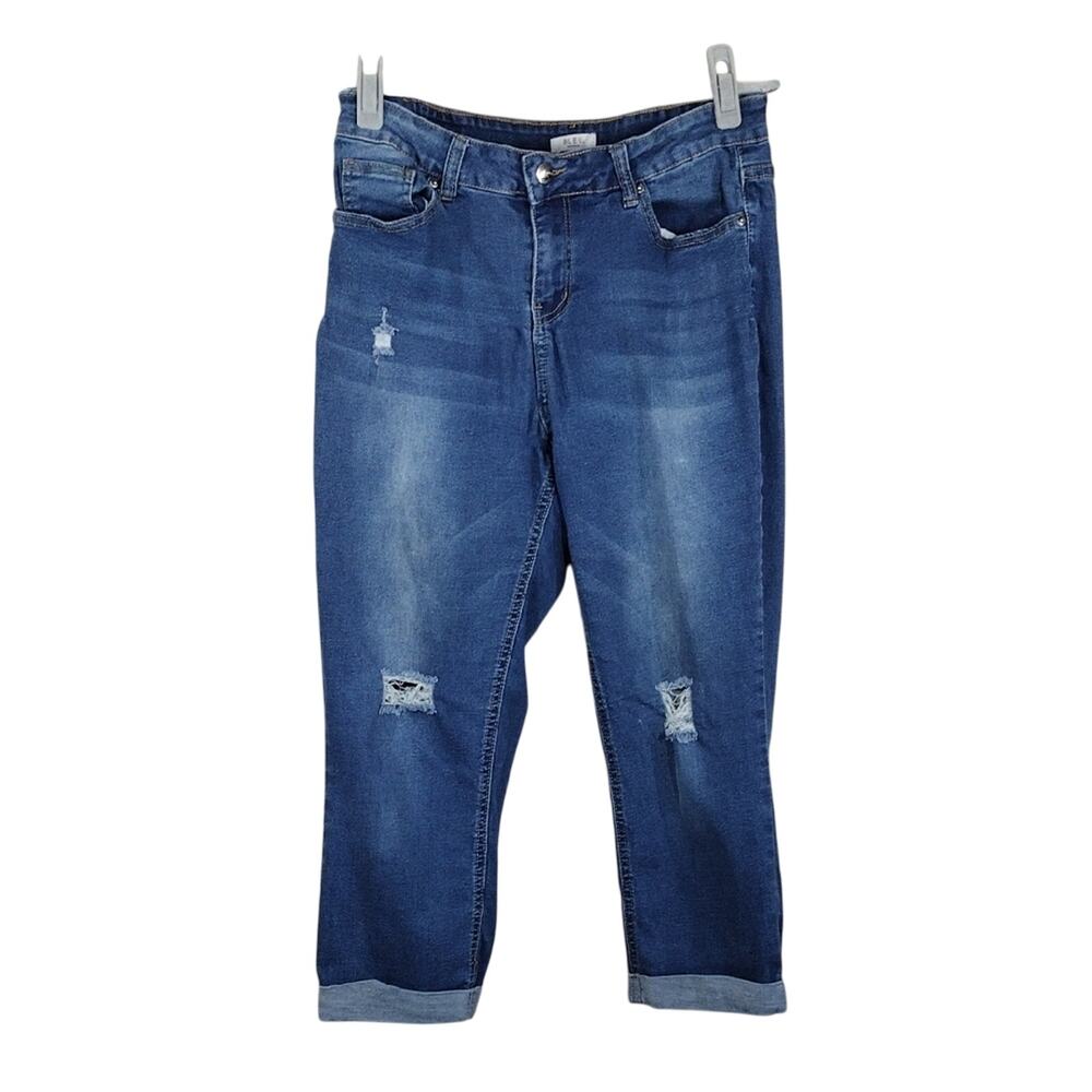 Bleu Capri Jeans Women’s 12 Blue Distressed Ripped Cuffed Stretch Cotton Casual